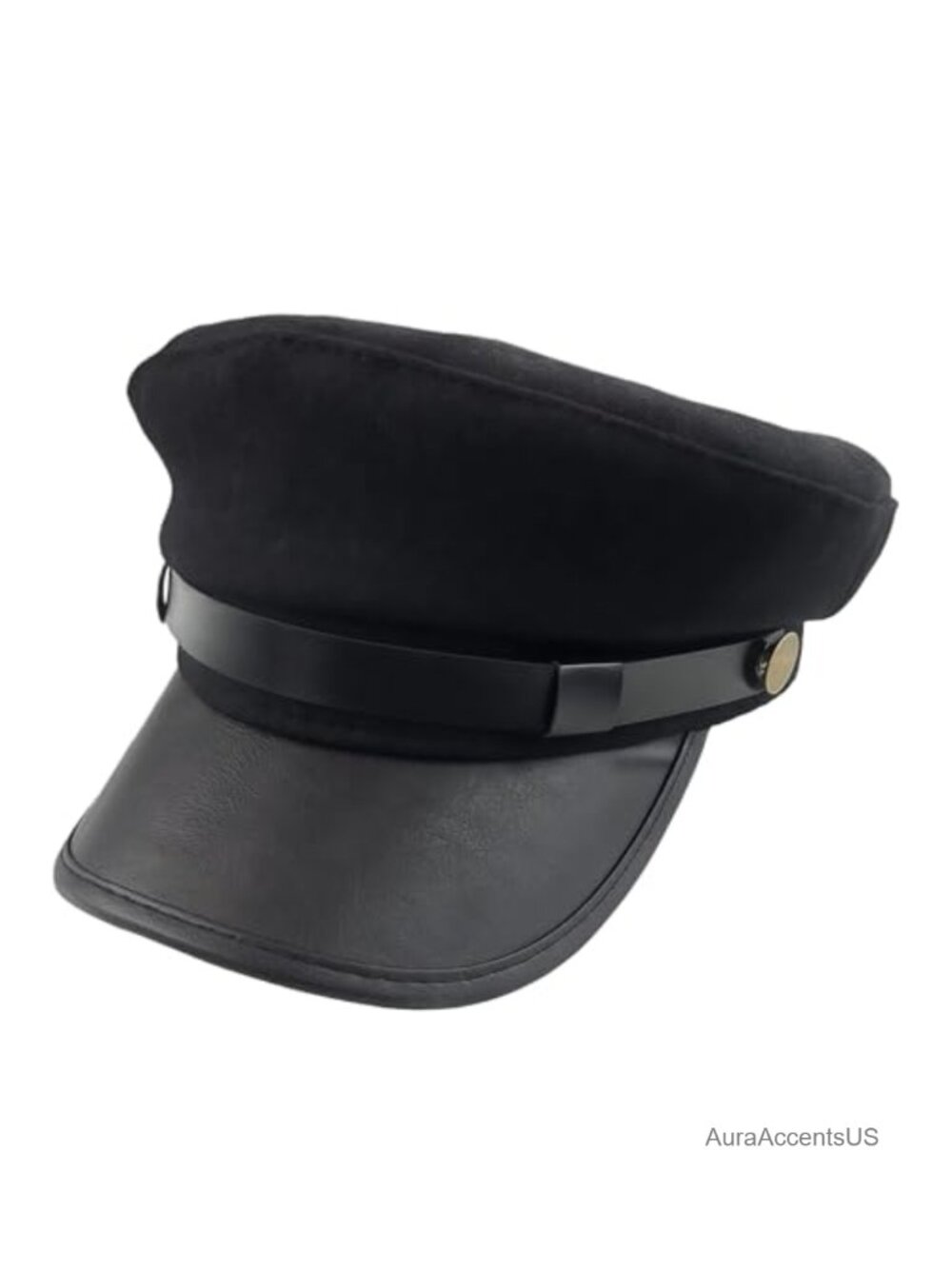 Vintage Chauffeur Newsboy Cap with Metal Buckle PU Leather Trim
